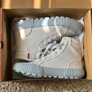 Levi's White and Light Blue High-Top Sneakers